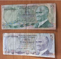 2 Billets. 10 Et 5 Lira. - Türkei