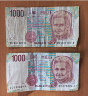 2 Billets 1000 Lire. - 1000 Liras