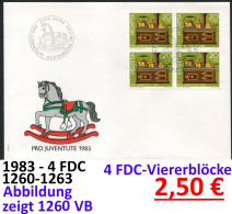 Schweiz 1983 - Suisse 1983 - Switzerland 1983 - Svizzera 1983 - Michel 1260-1263 Viererblöcke Auf 4 FDCs - FDC