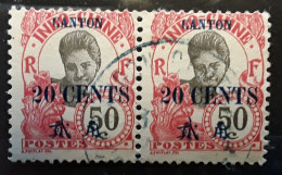 CANTON 1919, PAIRE Yvert No 78 , 20 Cents Sur 50 C Rose , Obl TB - Used Stamps