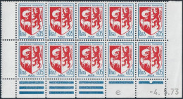 FRANCE 1468 ** MNH Armoirie Auch Bloc De 10 Coin Daté Du -4. 5.73 Mai 1973 - 1970-1979