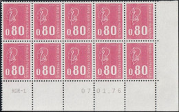 FRANCE 1816 ** MNH Type Marianne De Béquet Bloc De 10 Coin Daté Du 07.01.76 Janvier 1976 + Mention RGR-1 - 1970-1979