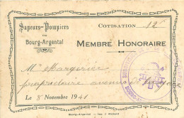 160124 - CARTE MEMBRE SAPEURS POMPIERS 1941 BOURG ARGENTAL - Bourg Argental