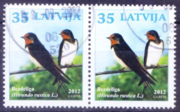 Latvia 2012 Fine Used Pair, Barn Swallow (Hirundo Rustica), Birds - Schwalben
