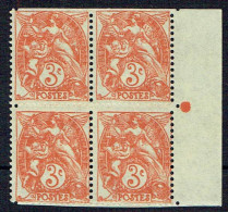 FRANCE - N° 109 - TYPE BLANC - 3 C Rouge - Dentelure NON Perforée Horizontalement En Bloc De 4 Bord De Feuille. LUXE - Ungebraucht