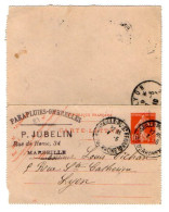 TB 4554 - 1910 - Entier Postal / Carte - Lettre / Parapluies, Ombrelles M. P. JUBELIN à MARSEILLE Pour M. DICHAN à LYON - Kartenbriefe