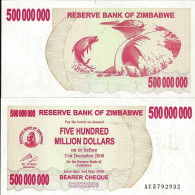 Billets De Collection Zimbabwe Pk N° 60 - 500 Millions Dollars Bearer - Zimbabwe