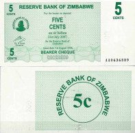 Billets De Collection Zimbabwe Pk N° 34 - 5 Cents Bearer - Zimbabwe
