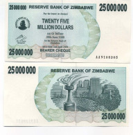 Billet De Banque Zimbabwe Pk N° 56 - 25000000 Dollars Bearer - Simbabwe