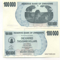 Billet De Collection Zimbabwe Pk N° 48 - 100000 Dollars Bearer - Simbabwe