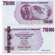 Billet De Banque Zimbabwe Pk N° 52 - 750000 Dollars Bearer - Zimbabwe