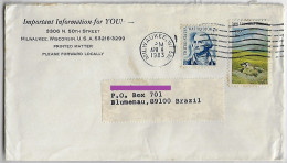 USA United States 1983 Cover From Milwaukee To Blumenau Brazil 2 Stamp Save Grassland Habitats George Washington - Briefe U. Dokumente