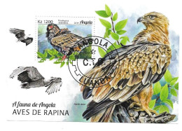 Bloc Feuillet Oiseaux Rapace Bird Faune  D'angola Aves De Rapina Trathopius Zcaudatus Aquila Rapax - Angola