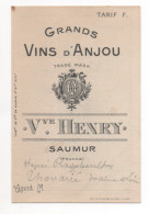 Tarif"GRANDS VINS D'ANJOU"VEUVE HENRY"Saumur"grands Vins STELLA"vins Mousseux"vins Blancs"vignes"viticulteur"vignoble" - Alcolici