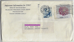 USA United States 1983 Cover From Milwaukee To Blumenau Brazil 2 Stamp Flower Dahlia George Washington - Brieven En Documenten