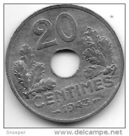 France 20 Centimes  1943  Km  900.1   Unc  !!! - 20 Centimes