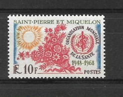 SAINT PIERRE & MIQUELON  1968 WHO 20th Anniversary Of The World Health Organization MNH - WHO