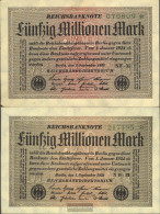 German Empire Rosenbg: 108e, WZ. Hakensterne, 6stellige Green Kontrollnummer Uncirculated 1923 50 Million Mark - 50 Millionen Mark