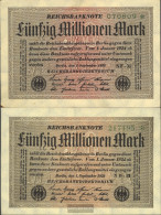 German Empire Rosenbg: 108e, WZ. Hakensterne, 6stellige Green Kontrollnummer Uncirculated 1923 50 Million Mark - 50 Mio. Mark