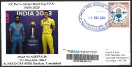 India 2023 World Cup Cricket, India Vs Australia FINAL,19th Nov 2023,Rohit Sharma,Pat Cummins,Registered Cover (**) Inde - Brieven En Documenten