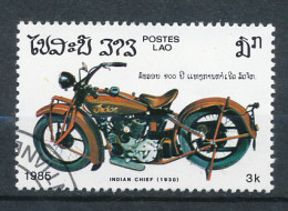 Timbre : POSTES LAO, LAOS (1985), Moto Indian Chief 1930, Oblitéré - Motos