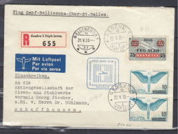 Aangetekende Luchtpostbrief Van Geneve Via Bellinzona Naar Schaffhausen Pro Aero (1216) - Used Stamps