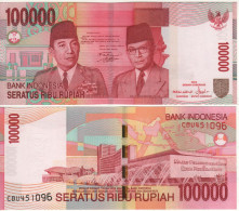INDONESIA 100'000  Rupiah.  P146b  Dated 2004/05  (Achmed Sukarno And Mohammed Hatta + Parliament Building )  UNC - Indonesia