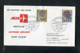 "BUNDESREPUBLIK DEUTSCHLAND" 1965, AUA-Erstflugbrief "Muenchen-Klagenfurt" (5790) - Premiers Vols