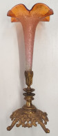 Vase Soliflore Ancien, Verre Craquelé Et Bronze - Vasen