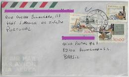 Portugal 1984 Airmail Cover Sent From São Mamede De Infesta To Blumenau Brazil 3 Stamp Series Working Tools - Lettres & Documents