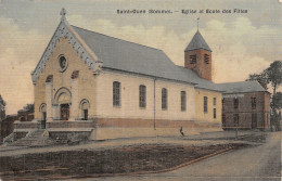 80 - SAINT-OUEN - L'Eglise - Ecole Des Filles - Carte Toilée Colorisée - Saint Ouen