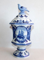 DELFT ANCIEN POT PHARMACIE POTICHE VASE, PORCELAINE EMAILLEE XIXe, BATEAU MOULIN / ART DECORATIF (0901.5) - Delft (NLD)