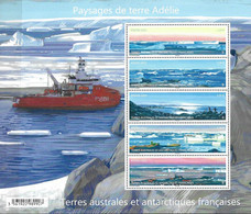 FRENCH ANTARCTIC, TAAF, 2023, MNH, ANTARCTIC LANDSCAPES, PENGUINS, SHIPS, SHEETLET - Andere & Zonder Classificatie