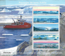 FRENCH ANTARCTIC, TAAF, 2023, MNH, ANTARCTIC LANDSCAPES, PENGUINS, SHIPS, SHEETLET - Autres & Non Classés