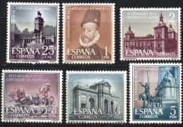 Spain 1961 Madrid Elected As Capital 400 Years Ago 6 Val. MNH King Philpp II, City Hall, Cibeles Fountains, Alcala Gate - Abbeys & Monasteries