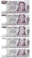ARGENTINE 10 PESOS ND1973-76 UNC P 295 ( 5 Billets ) - Argentina