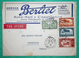 BELLE LETTRE PAR AVION CASABLANCA MAROC PUB BERLIET AUTOHALL POUR VENISSIEUX 1926 LETTRE COVER FRANCE - Poste Aérienne