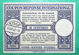 COUPON REPONSE INTERNATIONAL BULLE SUISSE 40C 1947 - Reply Coupons