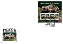 GUINEA GUINEE 2023 FDC M/S 2V - REPTILES FROGS TURTLES TURTLE CROCODILES SNAKES TORTUES SERPENTS - Kikkers