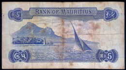 Elisabetta Banconota  Rara Da 5 Rupie Delle Mauritius P-30 MB+ (B/69 - Mauricio