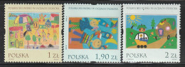 POLOGNE - N°3688/90 ** (2001) Dessins D'enfants - Unused Stamps