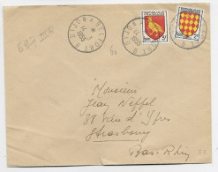 BLASON 3FR+2FR LETTRE AMBULANT DIJON A BELFORT 14.3.1955 B - 1941-66 Armoiries Et Blasons