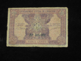 INDOCHINE 20 Vingt Cents 1942 - Gouvernement Général De L'Indochine  **** EN ACHAT IMMEDIAT **** - Indochina