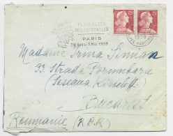 MULLER 25FRX2  LETTRE COVER MEC NICE 21.4.1959 TO ROUMANIE ROMANIA - 1955-1961 Marianne Van Muller