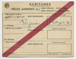 FRANCE LETTRE COVER ECRITURES PIECES ANNEXE COLIS POSTAUX + GRIFFE CANNES VOYAGEURS BELLEGARDE 1931 - Lettres & Documents