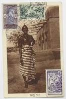 DAHOMEY 20C+30C+5C AU RECTO CARTE FEMME PEULH NU NUDE  COTONOU 9 DEC 1937 - Covers & Documents