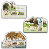 SRI LANKA 2013 YALA NATIONAL PARK ANIMALS AND BIRDS FAUNA SET OF 3 ODD SHAPE OVERPRINTED MINIATURE SHEET MS MNH - Sri Lanka (Ceylan) (1948-...)