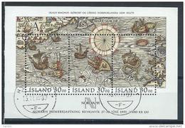 Islande Bloc N° 10 Oblitéré Jounée Du Timbre 1989 Et Expo Nordia Avec Carte Et Bateaux - Blocchi & Foglietti