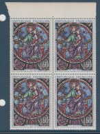 N° 1419 VARIETE D'ESSUYAGE BLEU SUR LES 2 TIMBRES DU HAUT DANS BLOC DE 4 ** - Nuovi