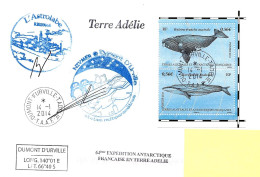 PO - 162 - Enveloppe TAAF Terre Adélie - Escale Navire L'Astrolabe 2014 - 2 Timbres Thème Baleine - Baleines